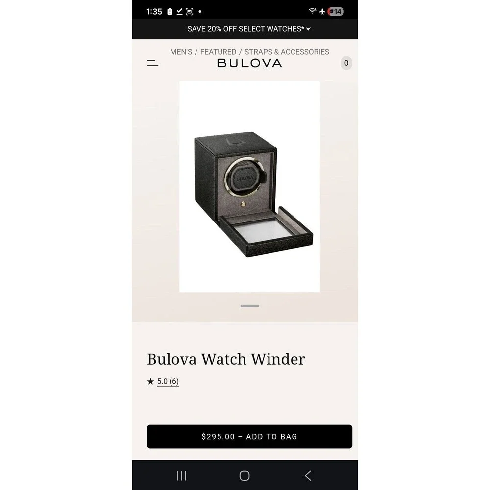 Bulova Automatic Watch Winder Black Leather With White Stitching SM-30371 NEW